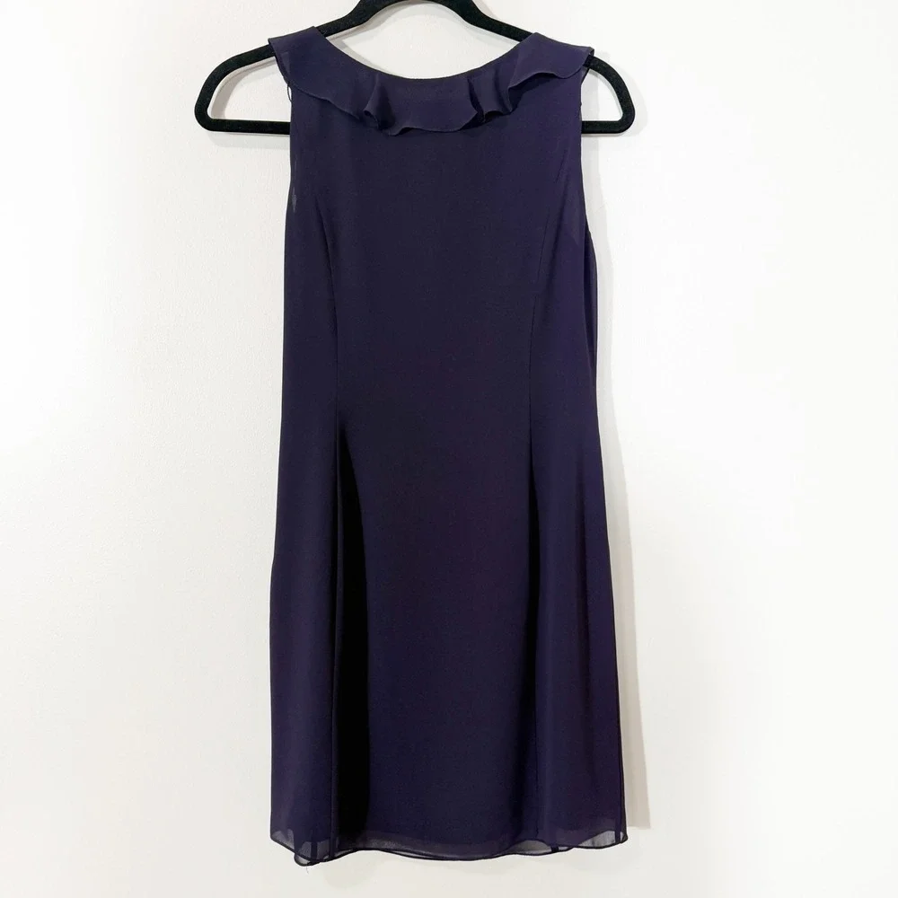 Adrianna Papell Women Purple Tiered Ruffle Chiffon Sleeveless Shift Dress Size 6